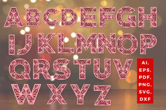 Layered Alphabet BUNDLE 3D Mandala Svg: Shapes & 3D SVG