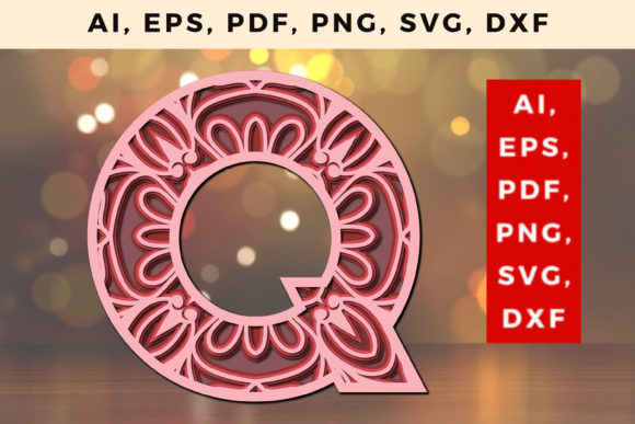 Layered Q Letter Mandala SVG: A 3D SVG for Shapes