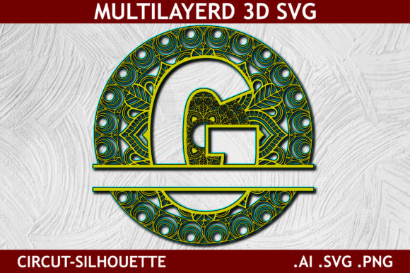 Split Alphabet G Letter Mandala: A 3D SVG for Shapes