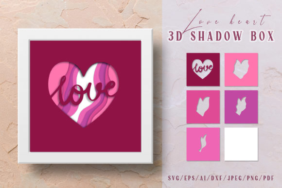 Valentine's Day Love Heart: 3D SVG for Shadow Boxes
